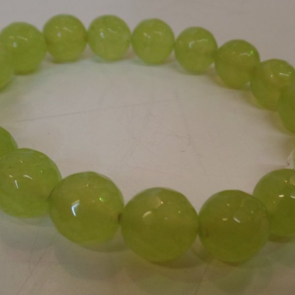 Lime Faceted Cut Glass Beaded Bracelet W 9.25 Sterling Silver Bead 7" $116 NWOT - Picture 2 of 6